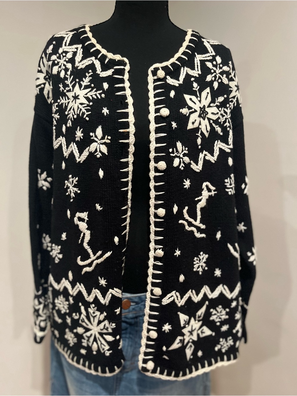 Designers Originals Black & White Ski Snowflake Cardigan